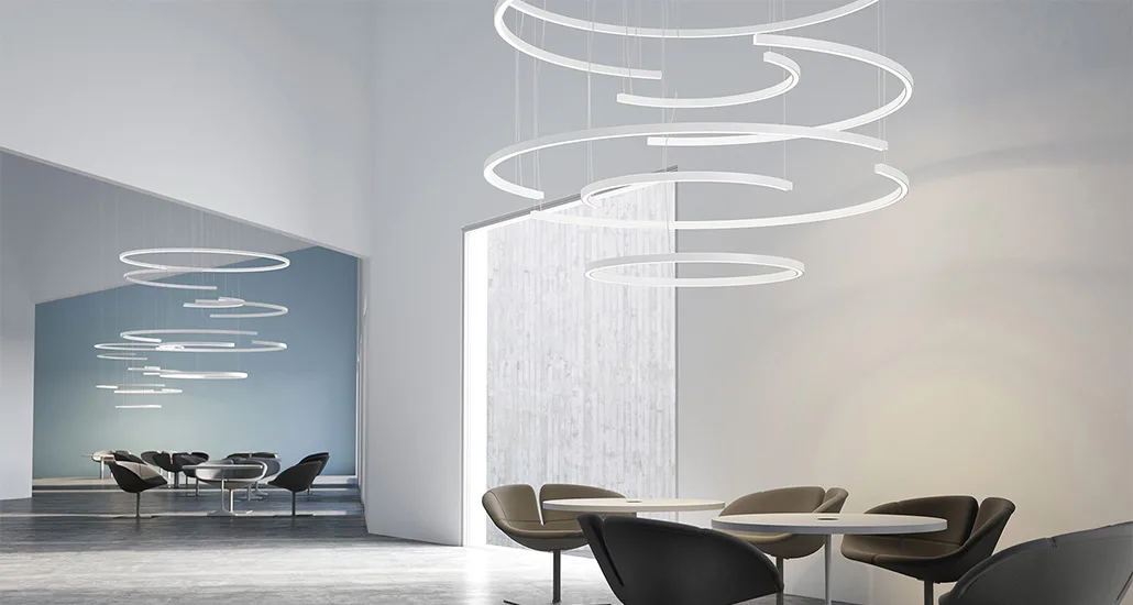 Brooklyn round suspension is a contemporary LED suspension pendant lamp with aluninium structure and is suitable for hospitality and contract projects
