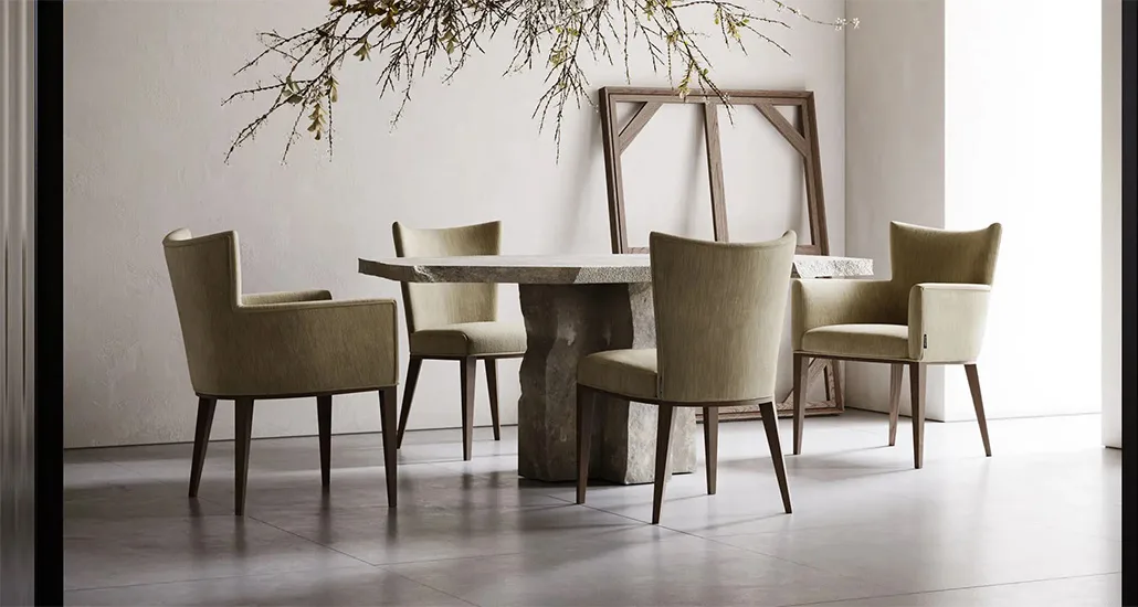 Vianna dining chair by Domkapa is a contemporary upholstered dining chair suitable for hospitality, contract and residential projects
